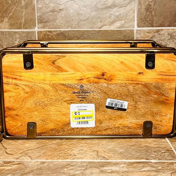 Tiered Wood & Brass Rectangular Serving Stand - Hearth & Hand with Magnolia - Picture 9 of 10